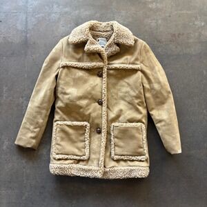 Vintage Fingerhut Sherpa Lined Jacket Faux Suede Coat Tan Western Women's Size 8
